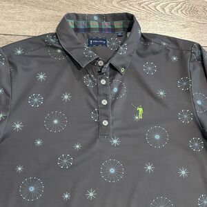 William Murray Golf Polo Shirt Mens Large Gray AOP Fireworks Pattern Performance